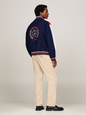 blauw tommy x mercedes f1 x cr varsity jack met ruglogo voor heren - tommy hilfiger