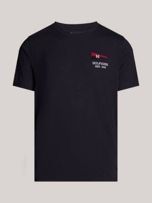 t-shirt exclusive con bandierina blu da uomini tommy hilfiger