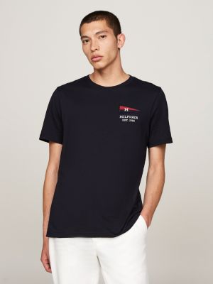 t-shirt exclusive con bandierina blue da uomini tommy hilfiger