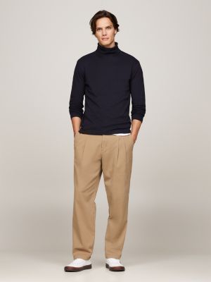 t-shirt ajusté à manches longues et col roulé bleu pour hommes tommy hilfiger