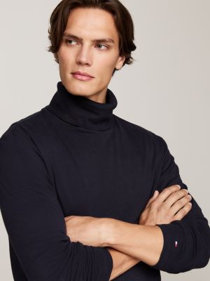 blue roll neck extra slim long sleeve t-shirt for men tommy hilfiger