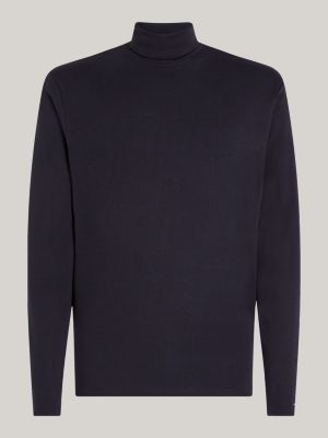 blue roll neck extra slim long sleeve t-shirt for men tommy hilfiger