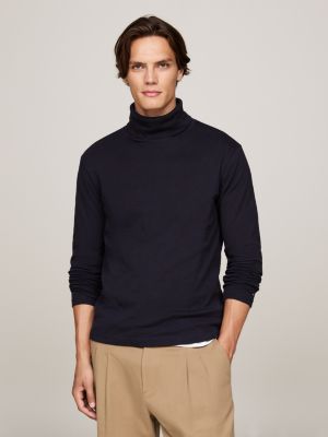 blue roll neck extra slim long sleeve t-shirt for men tommy hilfiger