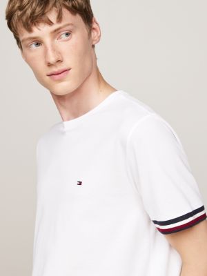 camiseta global stripe de piqué blanco de hombres tommy hilfiger