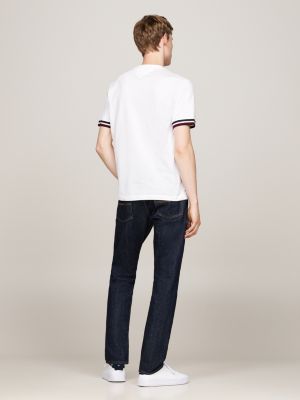 camiseta global stripe de piqué blanco de hombres tommy hilfiger