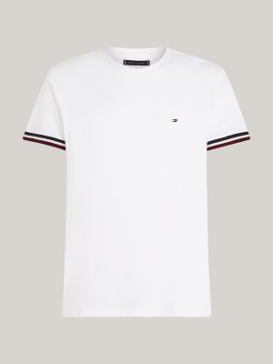 camiseta global stripe de piqué blanco de hombres tommy hilfiger