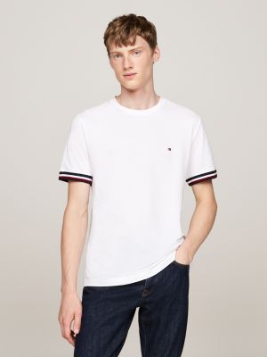 white global stripe cuff pique t-shirt for men tommy hilfiger