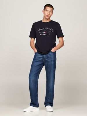 blauw t-shirt met geborduurd logo voor heren - tommy hilfiger