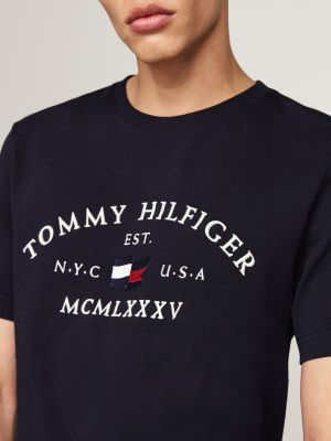 blauw t-shirt met geborduurd logo voor heren - tommy hilfiger