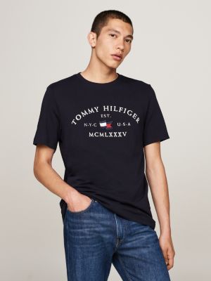 blue t-shirt met geborduurd logo voor heren - tommy hilfiger