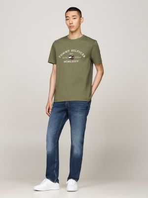 groen t-shirt met geborduurd logo voor heren - tommy hilfiger