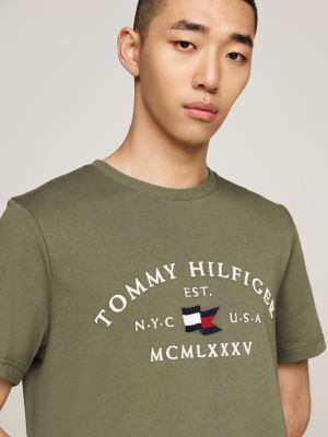 groen t-shirt met geborduurd logo voor heren - tommy hilfiger