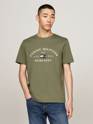 green t-shirt mit logo-stickerei für herren - tommy hilfiger