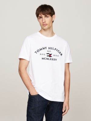 white t-shirt met geborduurd logo voor heren - tommy hilfiger