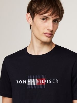 camiseta con logo bordado azul de hombres tommy hilfiger