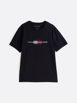 t-shirt con logo e bandierina ricamati blu da uomini tommy hilfiger