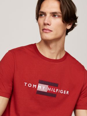 camiseta con logo bordado roja de hombres tommy hilfiger