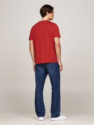 camiseta con logo bordado roja de hombres tommy hilfiger