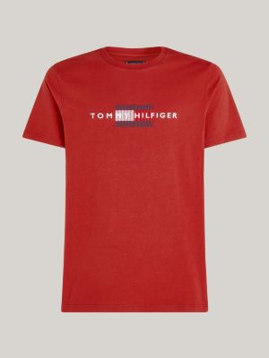 camiseta con logo bordado roja de hombres tommy hilfiger