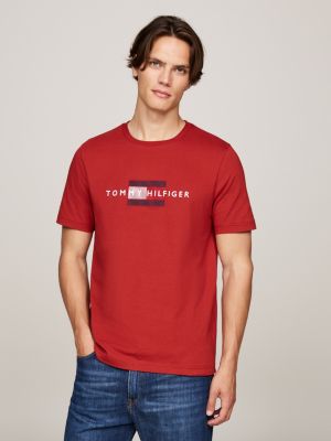 camiseta con logo bordado red de hombres tommy hilfiger