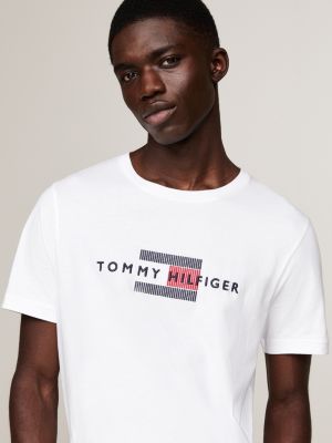 camiseta con logo bordado blanco de hombres tommy hilfiger