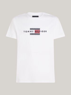 camiseta con logo bordado blanco de hombres tommy hilfiger