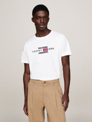 camiseta con logo bordado white de hombres tommy hilfiger