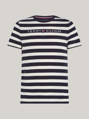 blue stripe logo embroidery slim t-shirt for men tommy hilfiger