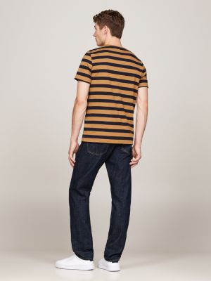 brown stripe logo embroidery slim t-shirt for men tommy hilfiger