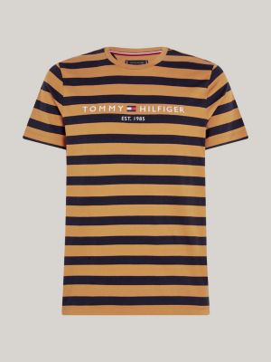 brown stripe logo embroidery slim t-shirt for men tommy hilfiger