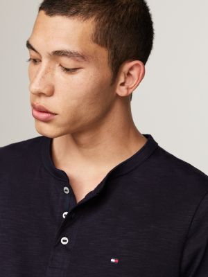 blau strukturiertes henley-langarmshirt für herren - tommy hilfiger