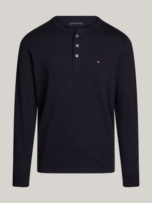 Textured Long Sleeve Henley T Shirt Blue Tommy Hilfiger