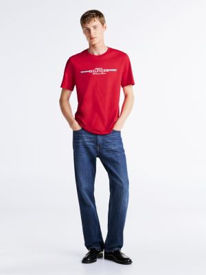 rot t-shirt mit brust-logo für herren - tommy hilfiger