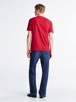 rot t-shirt mit brust-logo für herren - tommy hilfiger