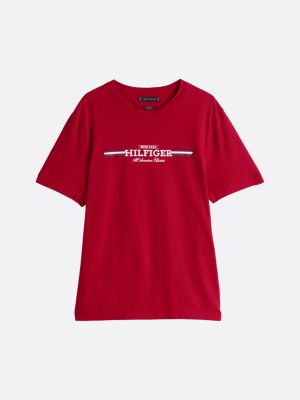 rot t-shirt mit brust-logo für herren - tommy hilfiger