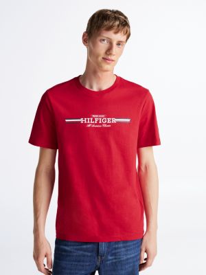 t-shirt con logo sul petto red da uomini tommy hilfiger