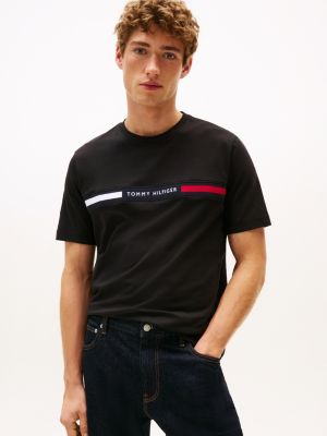black logo embroidery insert jersey t-shirt for men tommy hilfiger