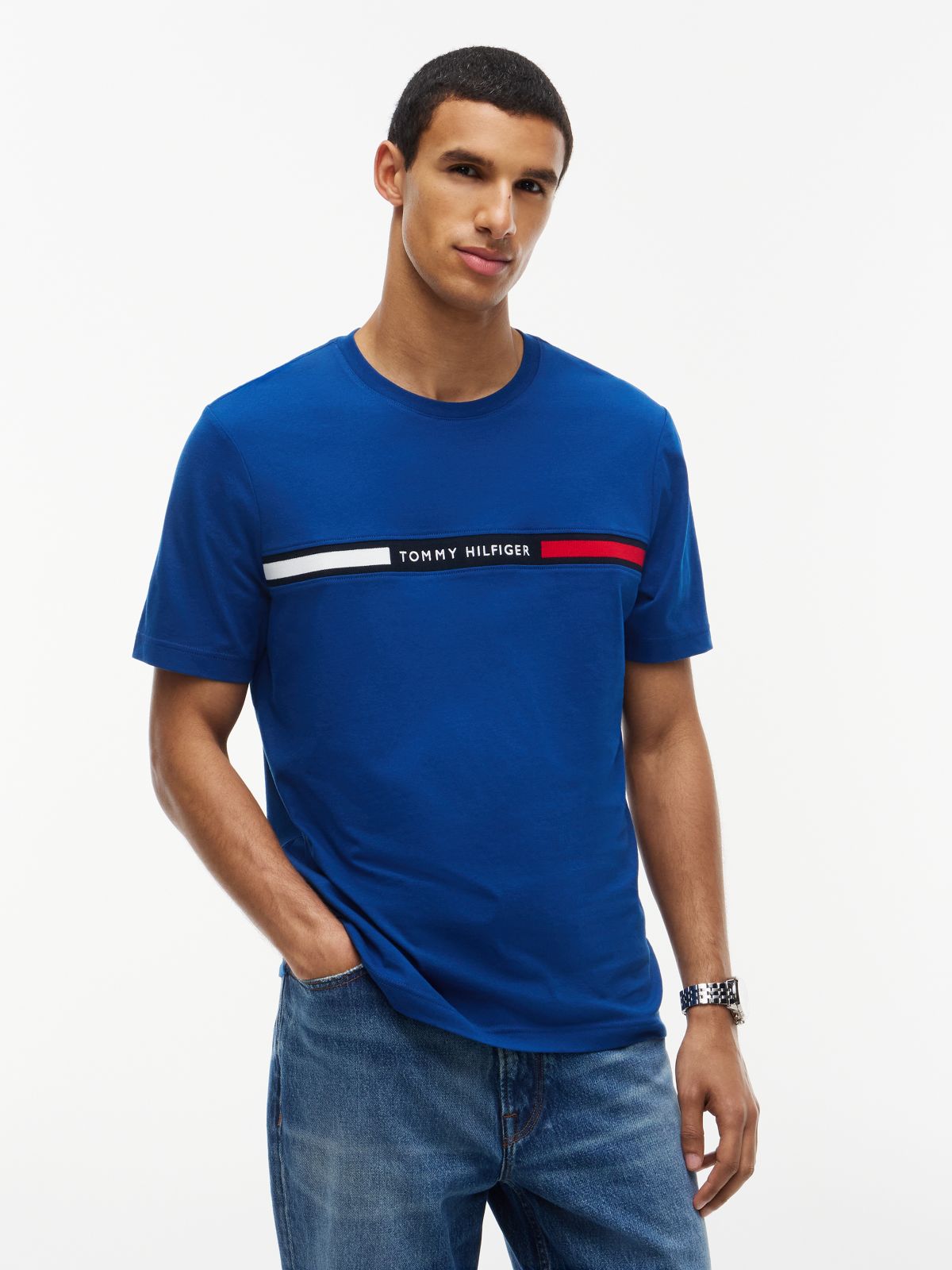 Logo Embroidery Insert T-Shirt — Blue