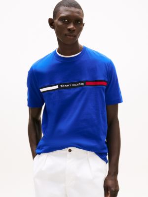 blue t-shirt mit rundhalsausschnitt und logo für herren - tommy hilfiger