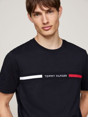 blue crew neck logo panel t-shirt for men tommy hilfiger