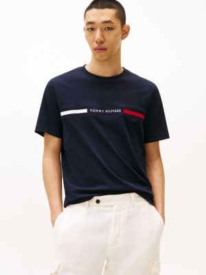 blue t-shirt z okrągłym dekoltem i logo dla mężczyźni - tommy hilfiger