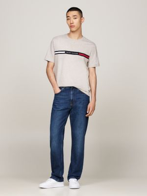 brown logo crew neck t-shirt for men tommy hilfiger