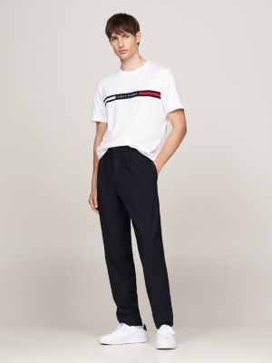 wit t-shirt met ronde hals en logopaneel voor heren - tommy hilfiger