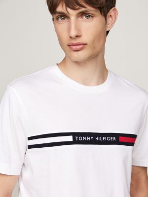 wit t-shirt met ronde hals en logopaneel voor heren - tommy hilfiger