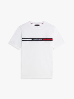 blue rib-knit logo insert crew neck t-shirt for men tommy hilfiger