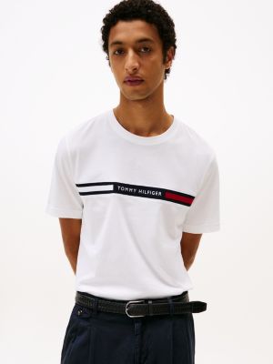 white t-shirt met ronde hals en logopaneel voor heren - tommy hilfiger