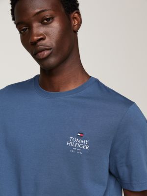 blauw t-shirt met ronde hals en logo voor heren - tommy hilfiger