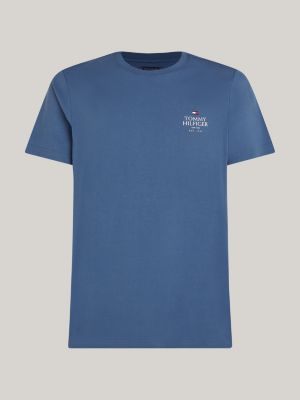 blauw t-shirt met ronde hals en logo voor heren - tommy hilfiger