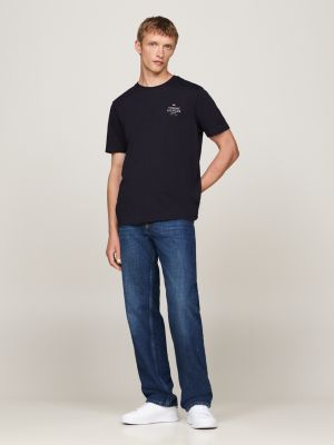 t-shirt à logo et col ras-du-cou bleu pour hommes tommy hilfiger