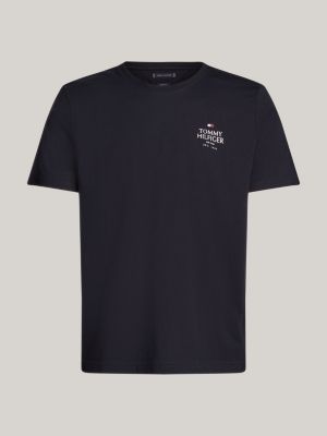 t-shirt à logo et col ras-du-cou bleu pour hommes tommy hilfiger